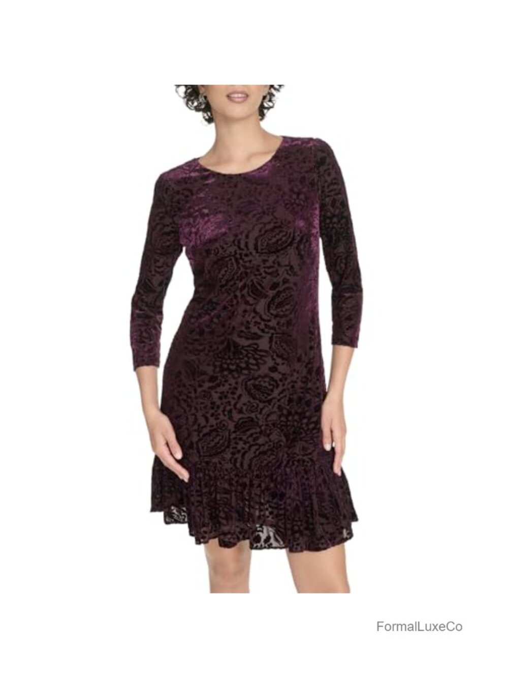 Tommy Hilfiger 3/4 Sleeve Velvet Burnout Shift Mini Dress